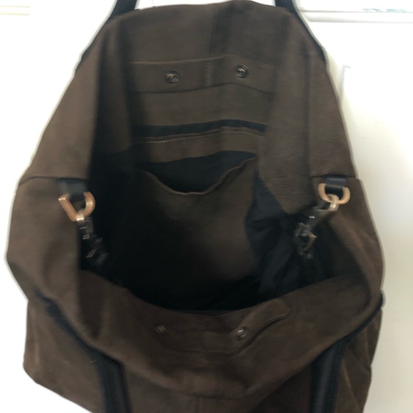 Jas M.B. Dark Olive Suede Tote w Blk Leather Trim - Picture 7 of 8